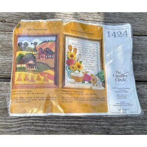 Vintage 1970s Creative Circle Crewel Embroidery Kit Barn Harvest NOS